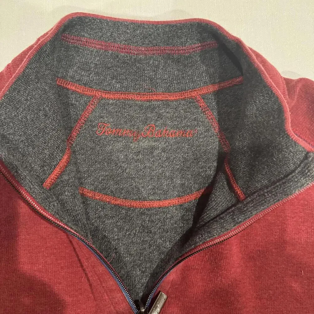 Tommy Bahama Reversible 1/4 Zip 100% Cotton Sweater Mens Red Coastal Resort‎